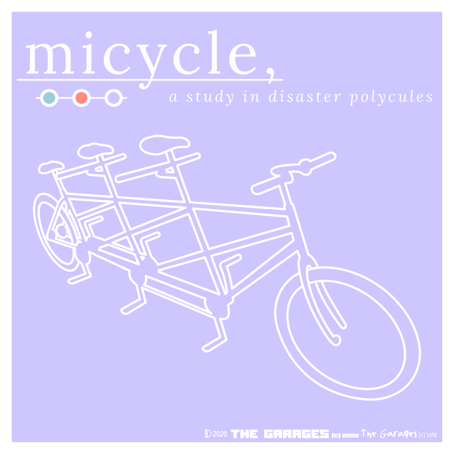 A line drawing of a tandem bicycle headed to the viewer's right, with title graphics above it.